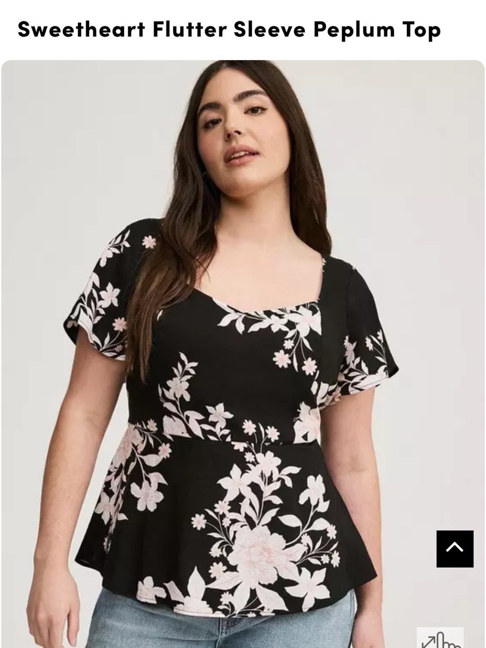 Torrid Black Floral Sweetheart Flutter Sleeve Peplum Top